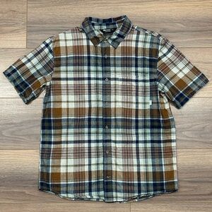 Outdoor Research Wiesse Plaid Shirt Short Sleeve in Orange/White Plaid - Medium